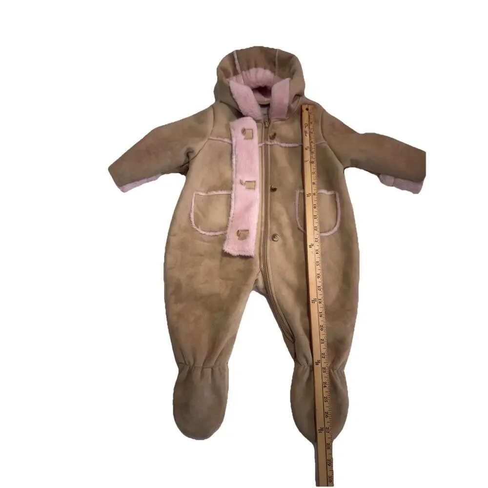 Baby Luxuries Tan Sherpa Snow Suit Bunting 12 Months Super Soft One Piece